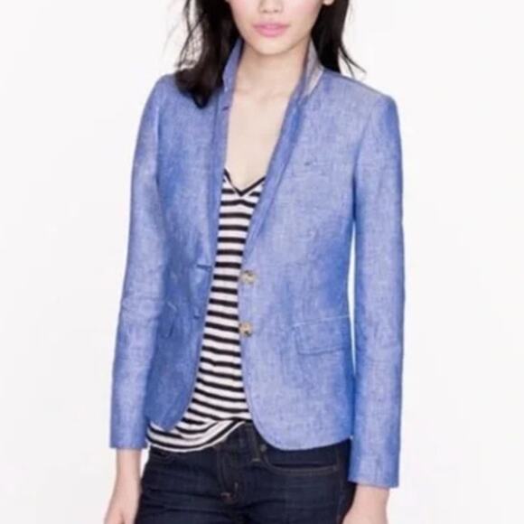 J. Crew Blue Linen Schoolboy Blazer Size 6 - Picture 1 of 10